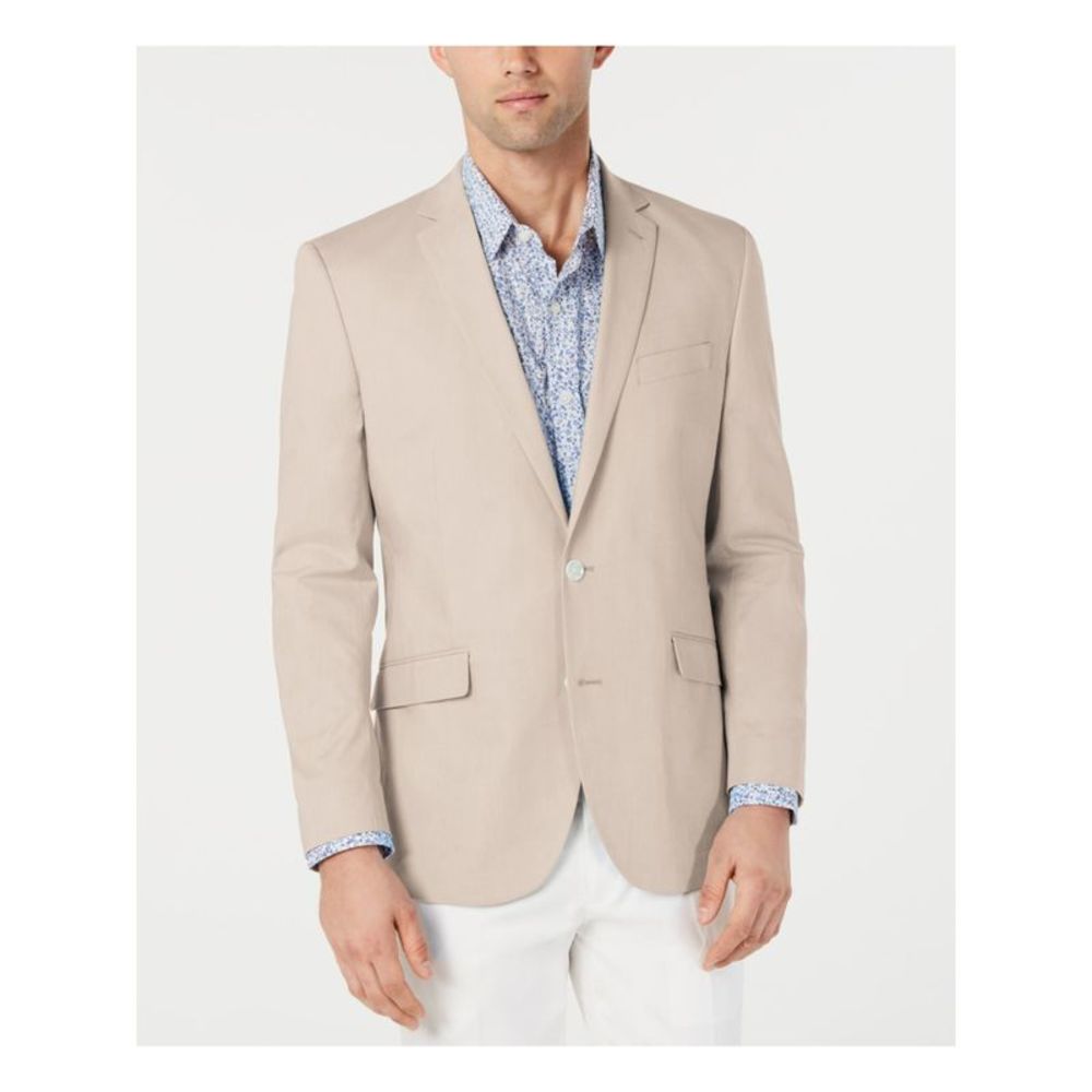 KENNETH COLE Mens Beige Single Breasted, Chambray Jacket 44L